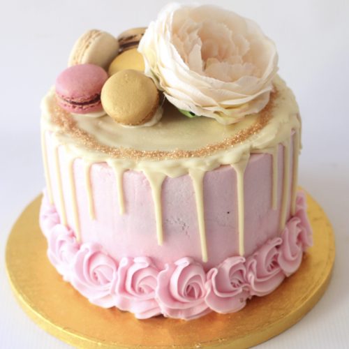 Single Tier naked Wedding Cake with Macarons on top